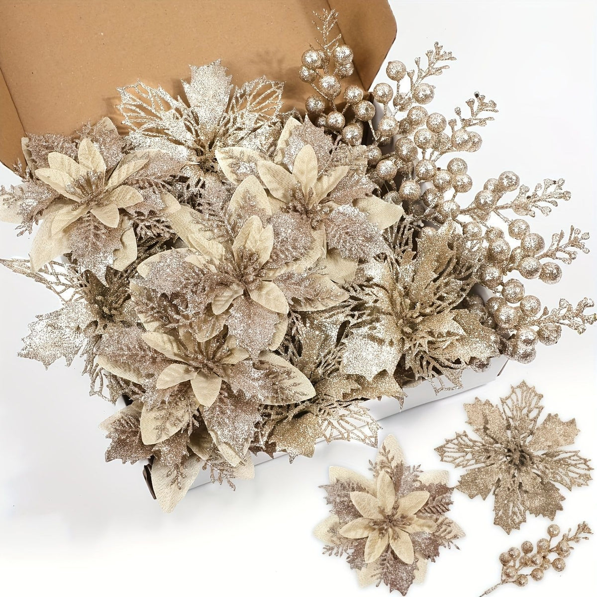 Christmas-themed artificial flower decoration set（18-piece set）