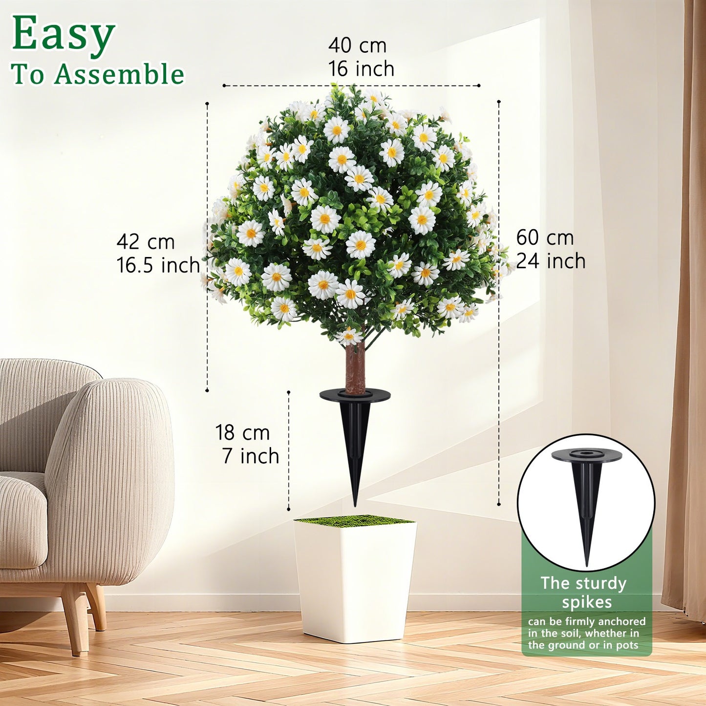 Outdoor Artificial Daisy and Boxwood Ground-Insert Plant