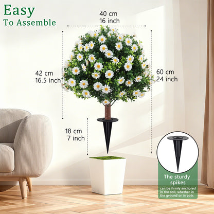 Outdoor Artificial Daisy and Boxwood Ground-Insert Plant