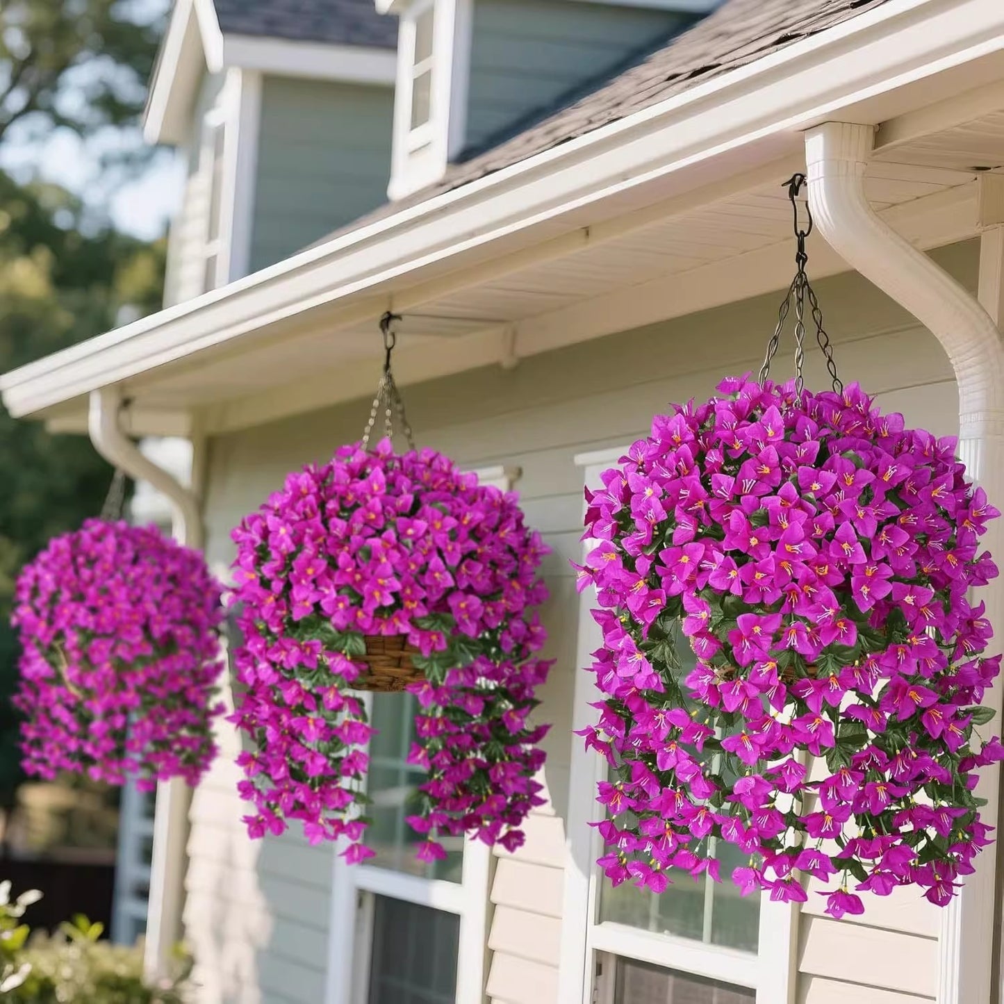 Artificial Bougainvillea Hanging Basket with Trailing Flowers