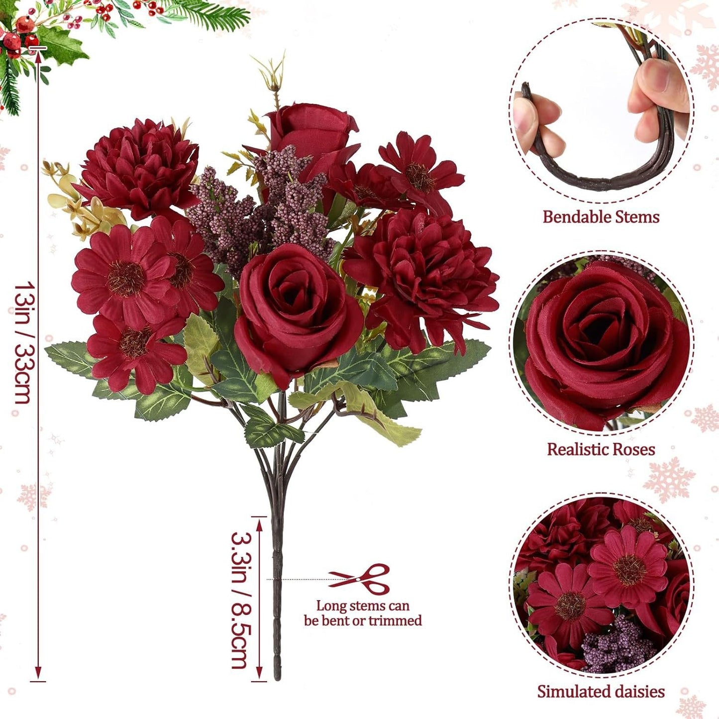 4-Piece Set: Artificial 7-Stem Hydrangea and Peony Bouquet