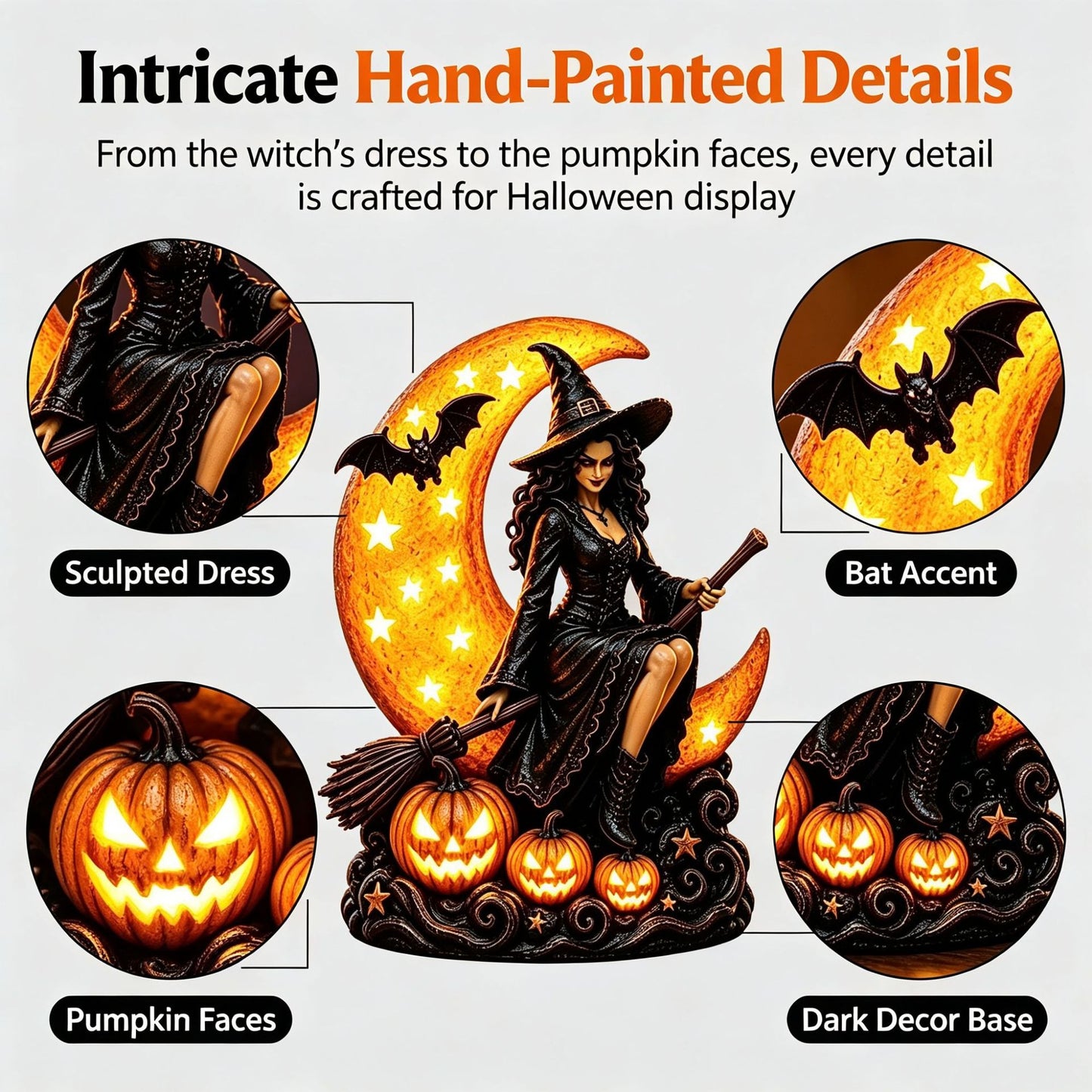 Halloween Witch and Moon Night Light Statue Decoration