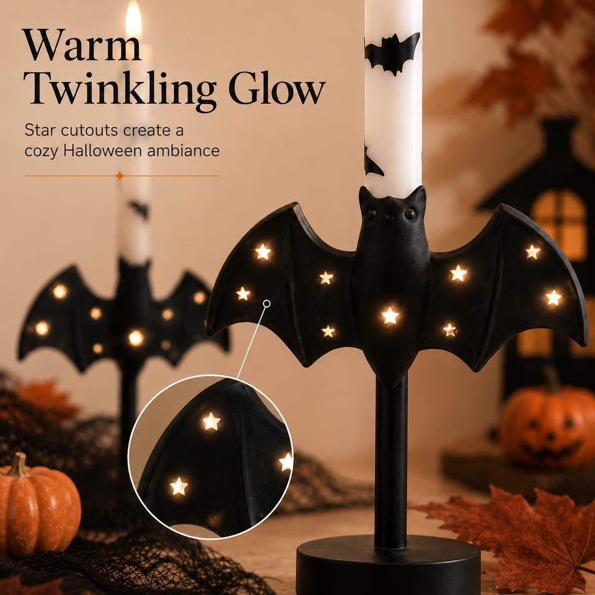 Bat-shaped flameless candle holder base