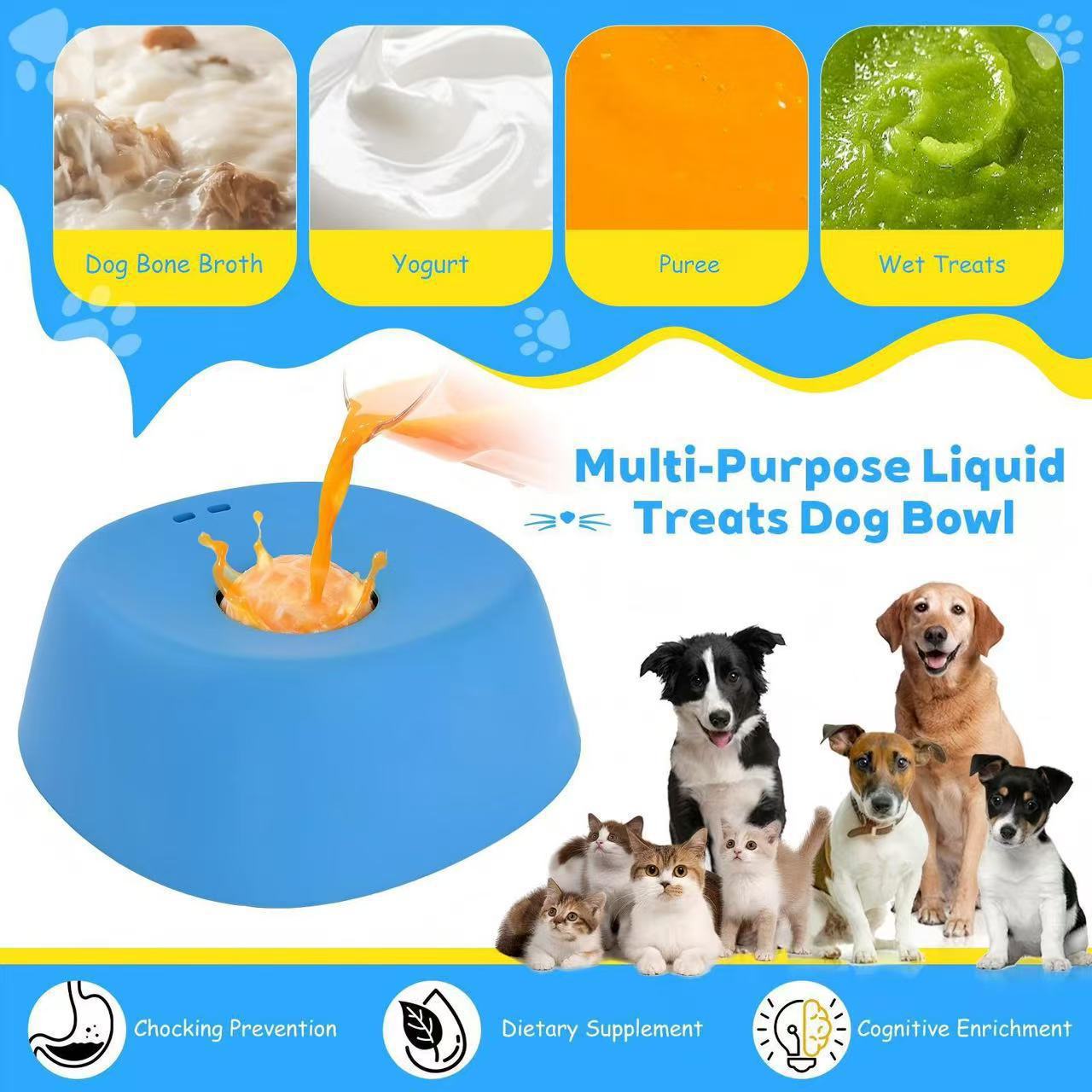 Dog & Cat Liquid Lick Bowl, Anti-Choking Slow Feeder for Wet Food