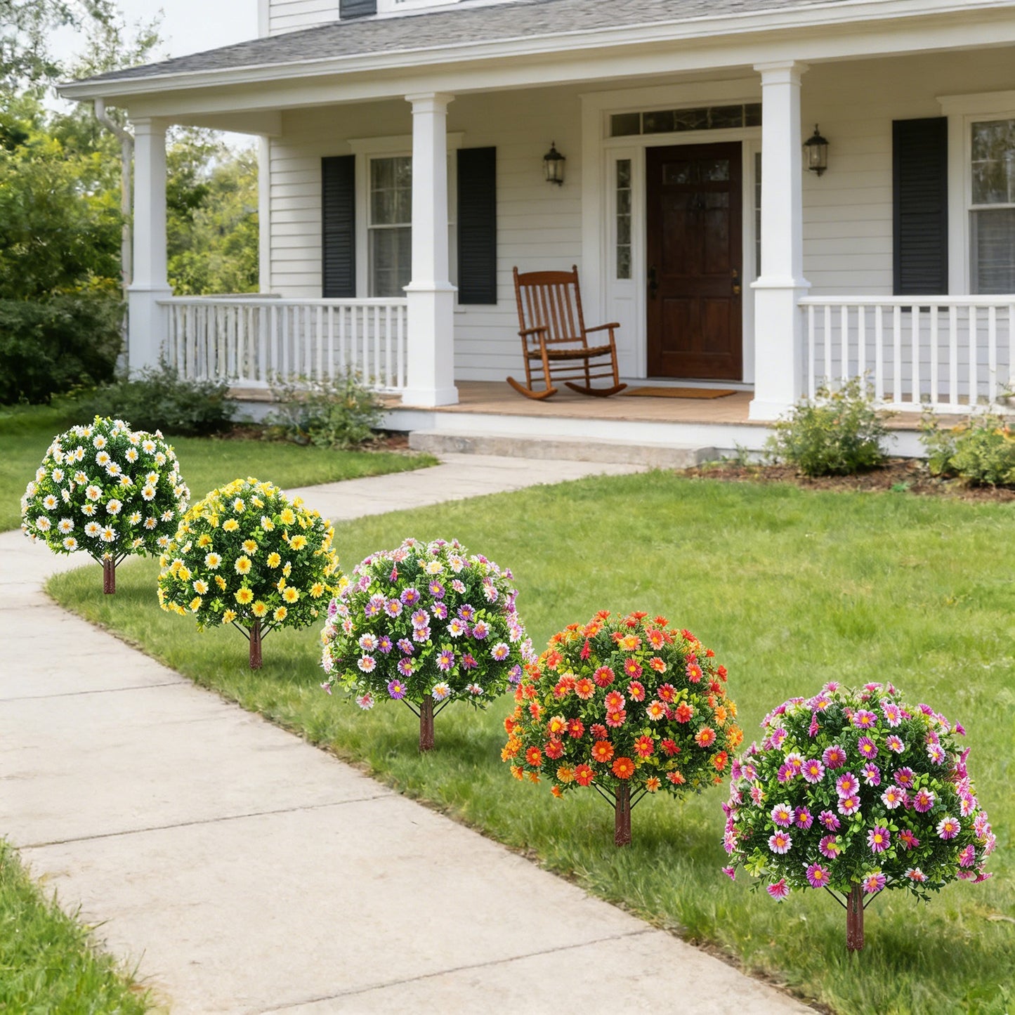 Outdoor Artificial Daisy and Boxwood Ground-Insert Plant
