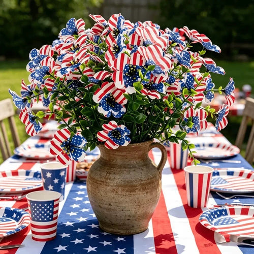 Independence Day Faux Daisy with Flag Pattern – Red, White, and Blue Artificial Flower for Holiday Decoration
