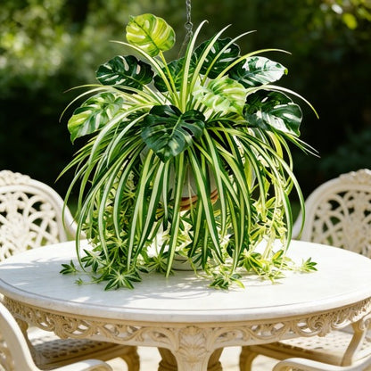 Artificial Hanging Plant Mix Monstera and Spider Plant