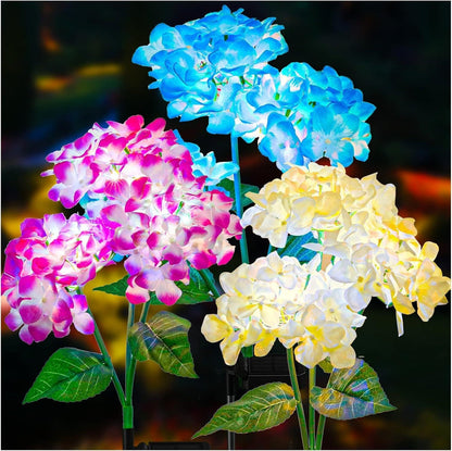 Solar-powered LED simulated 3-head hydrangea ground-stake light