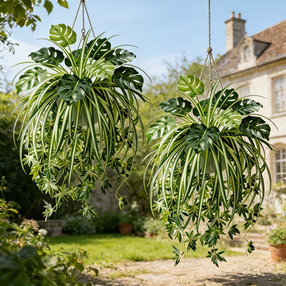 Artificial Hanging Plant Mix Monstera and Spider Plant