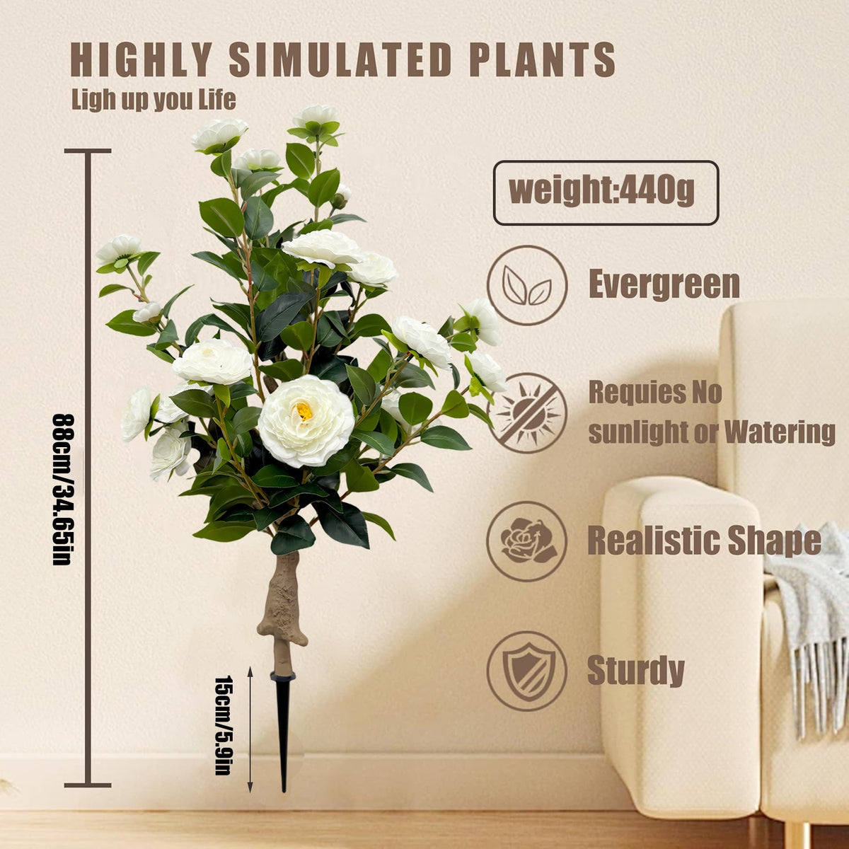 Artificial Camellia Potted Tree for Outdoor Decoration (Ground-Insert Style)
