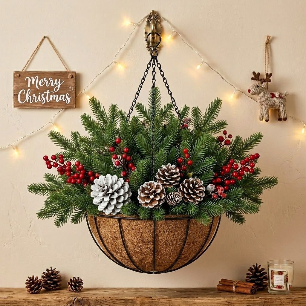 Artificial Hanging Basket Christmas Wreath