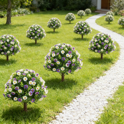 Outdoor Artificial Daisy and Boxwood Ground-Insert Plant