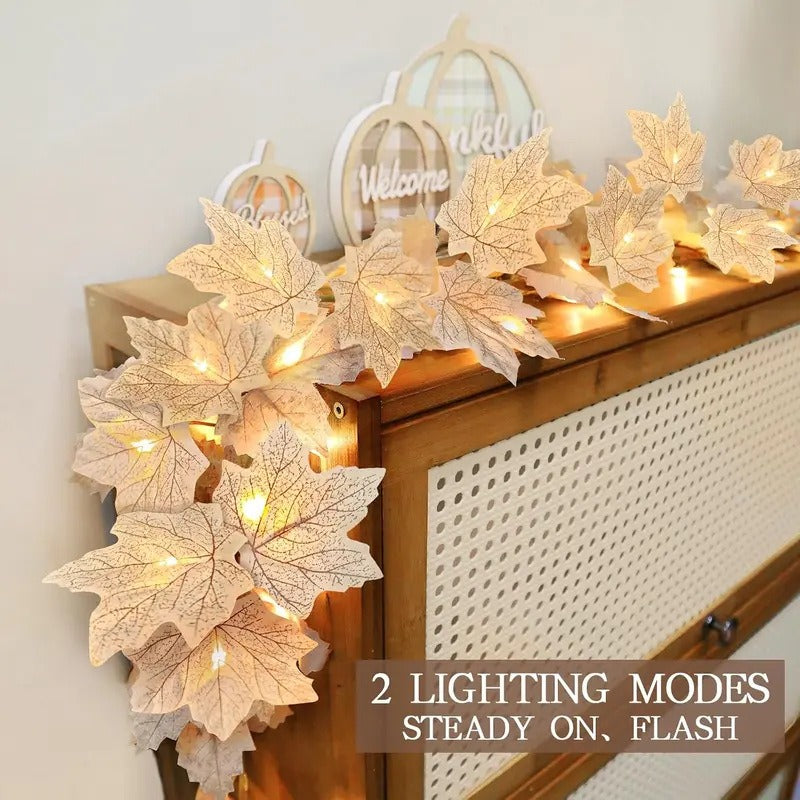 Halloween Artificial Maple Leaf and Pumpkin Decorative String Lights