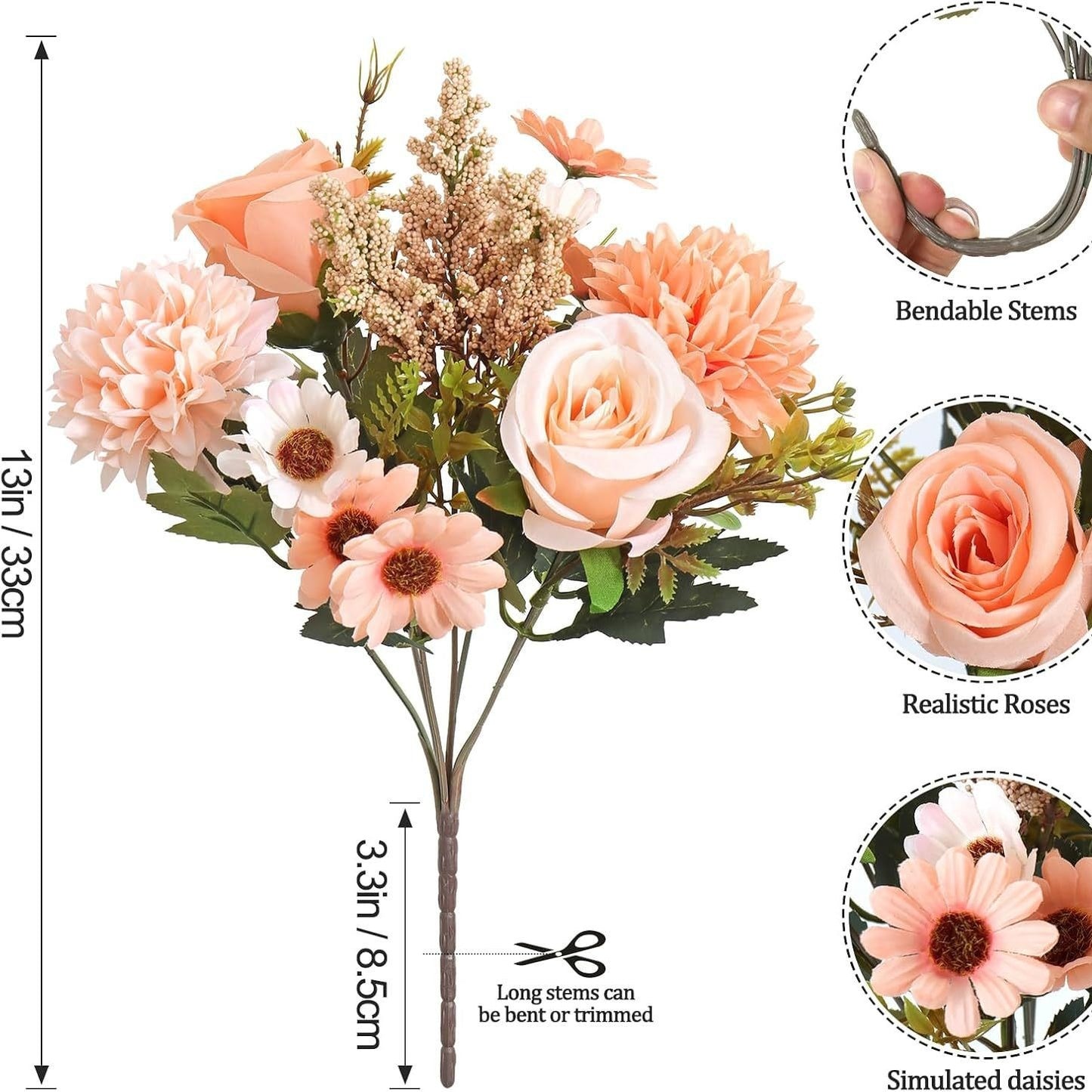 4-Piece Set: Artificial 7-Stem Hydrangea and Peony Bouquet