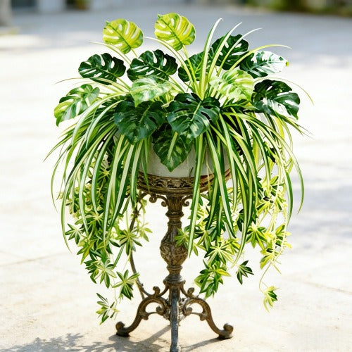 Artificial Hanging Plant Mix Monstera and Spider Plant