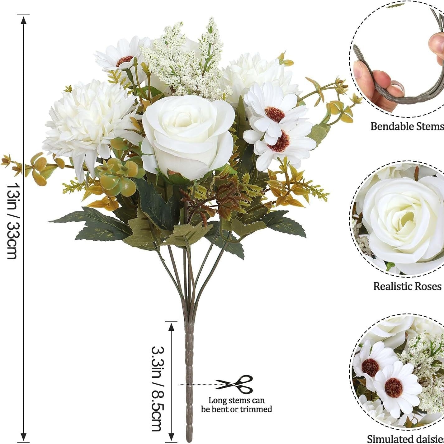 4-Piece Set: Artificial 7-Stem Hydrangea and Peony Bouquet