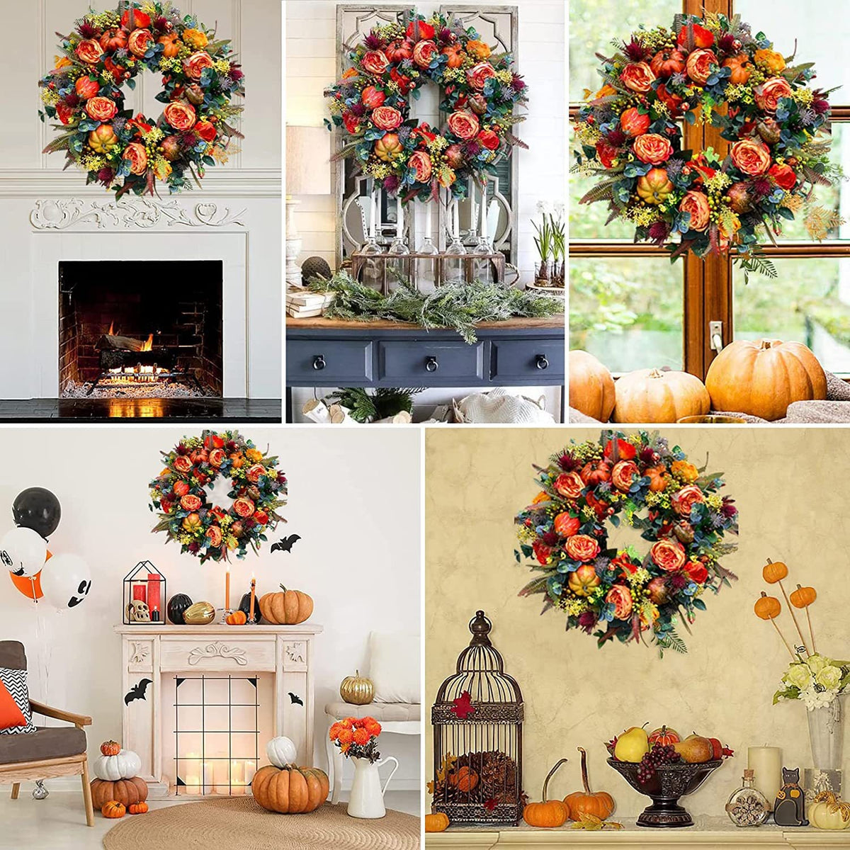 Fall Peony and Pumpkin Wreath