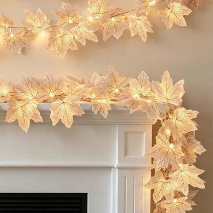 Halloween Artificial Maple Leaf and Pumpkin Decorative String Lights