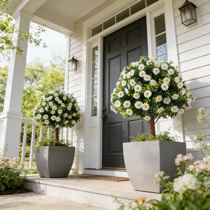 Outdoor Artificial Daisy and Boxwood Ground-Insert Plant