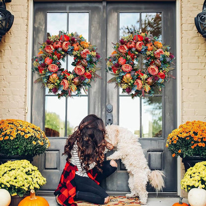 Fall Peony and Pumpkin Wreath