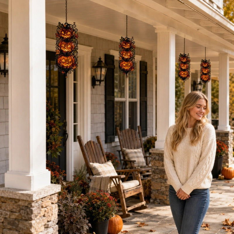 Acrylic Triple-Pumpkin Halloween Hanging Decoration