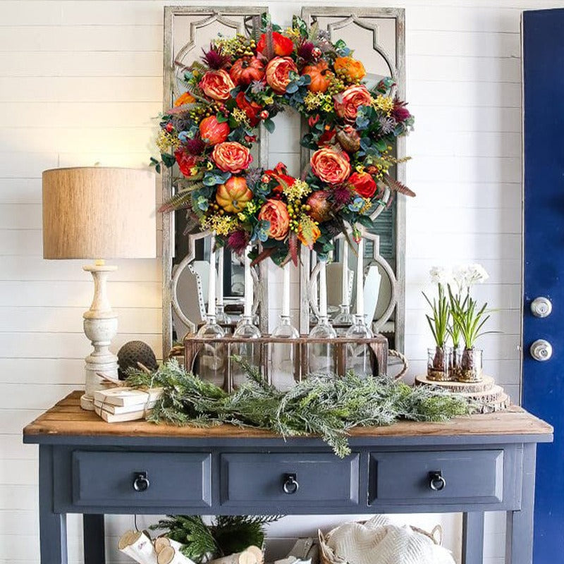 Fall Peony and Pumpkin Wreath
