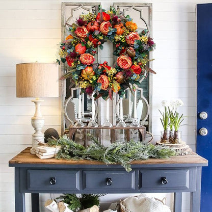 Fall Peony and Pumpkin Wreath