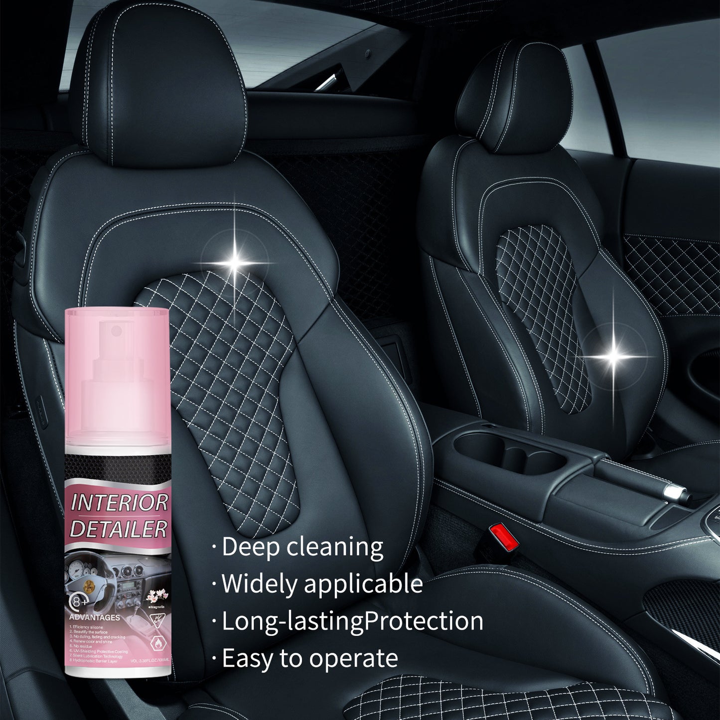 Car Interior Restorer Cleaner, Multi-Purpose Polishing & Maintenance Spray, Leather & Plastic Stain Remover & Gloss Protectant