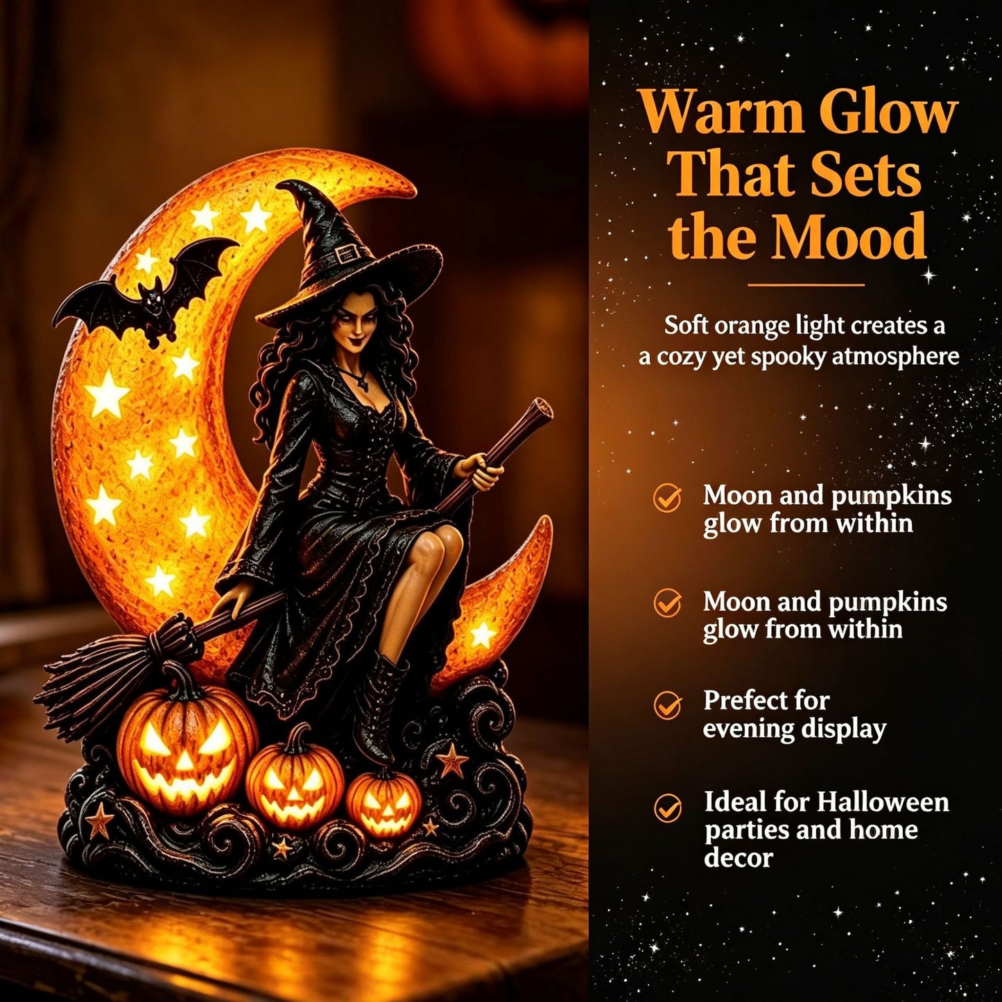 Halloween Witch and Moon Night Light Statue Decoration