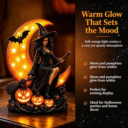 Halloween Witch and Moon Night Light Statue Decoration