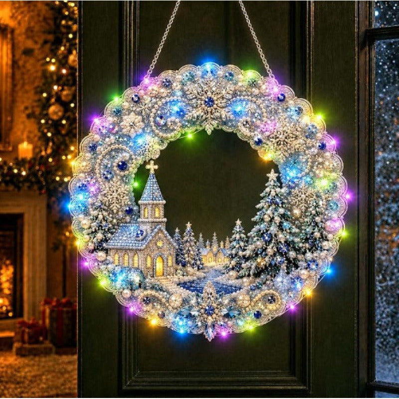 LED Christmas-Themed DIY Pearl and Diamond Painting（With string lights）