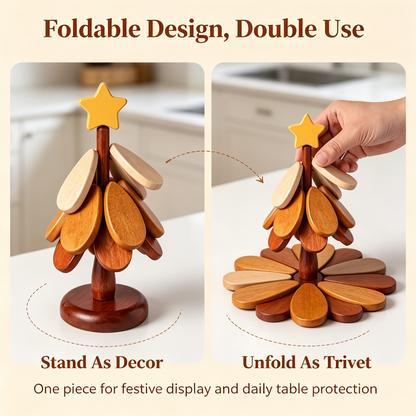 🎄 2-in-1 Wooden Christmas Tree Trivet & Decorative Coaster Set 🍂