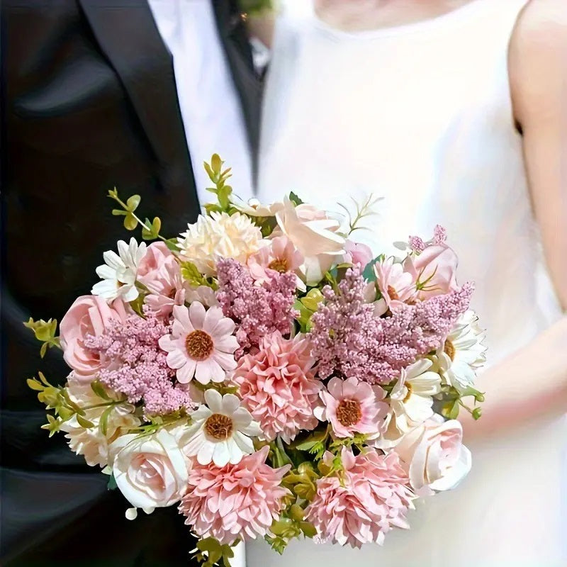 4-Piece Set: Artificial 7-Stem Hydrangea and Peony Bouquet