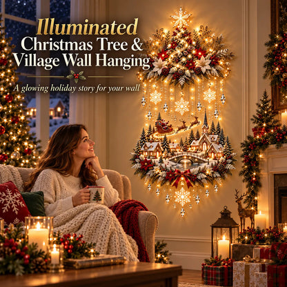 🎄 Illuminated Christmas Tree & Village Wall Hanging ✨