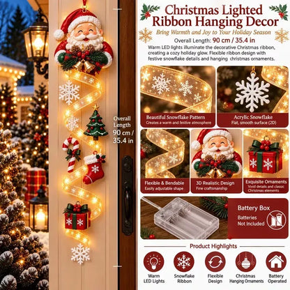 🎄Lighted Christmas Ribbon Hanging Door Decor | Santa, Snowman & Gingerbread Man LED Xmas Hanging Ornament