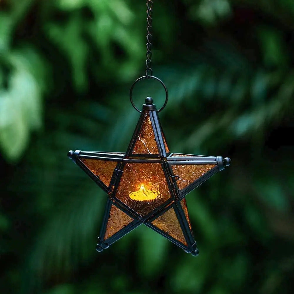 Star-shaped stained glass windproof candle holder