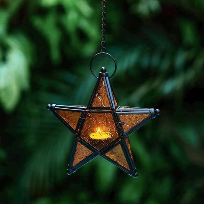 Star-shaped stained glass windproof candle holder