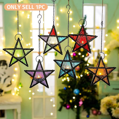 Star-shaped stained glass windproof candle holder