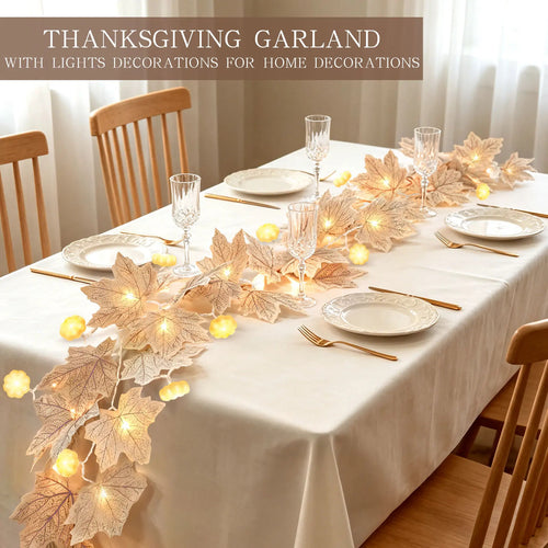 Halloween Artificial Maple Leaf and Pumpkin Decorative String Lights
