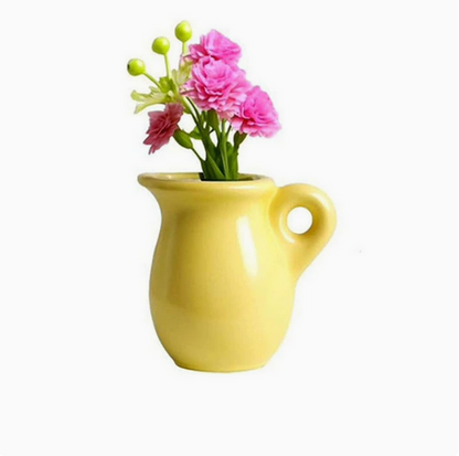 Mini Ceramic Vase Fridge Magnet with Artificial Flowers, Cute Decor for Kitchen & Office