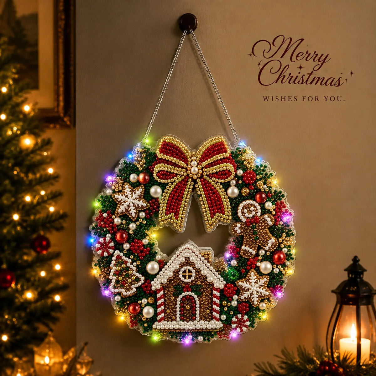 LED Christmas-Themed DIY Pearl and Diamond Painting（With string lights）