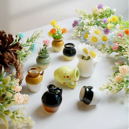 Mini Ceramic Vase Fridge Magnet with Artificial Flowers, Cute Decor for Kitchen & Office