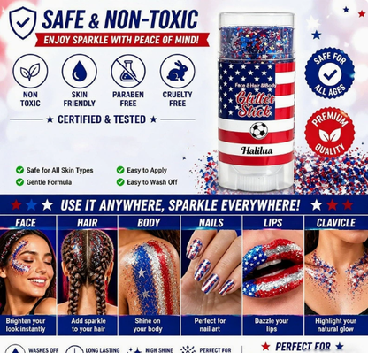 Patriotic Glitter Stick, Safe Non-Toxic for Face, Hair, Nails