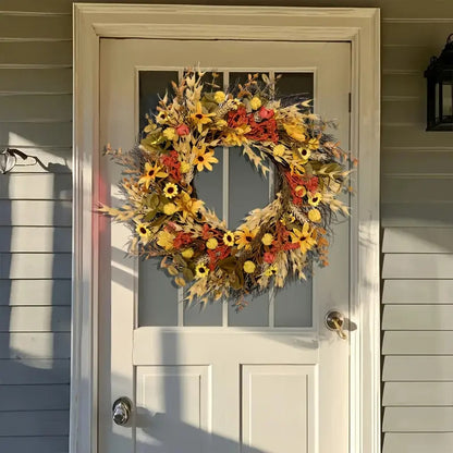 Artificial Chrysanthemum and Fallen Leaf Autumn-Themed Decorative Wreath
