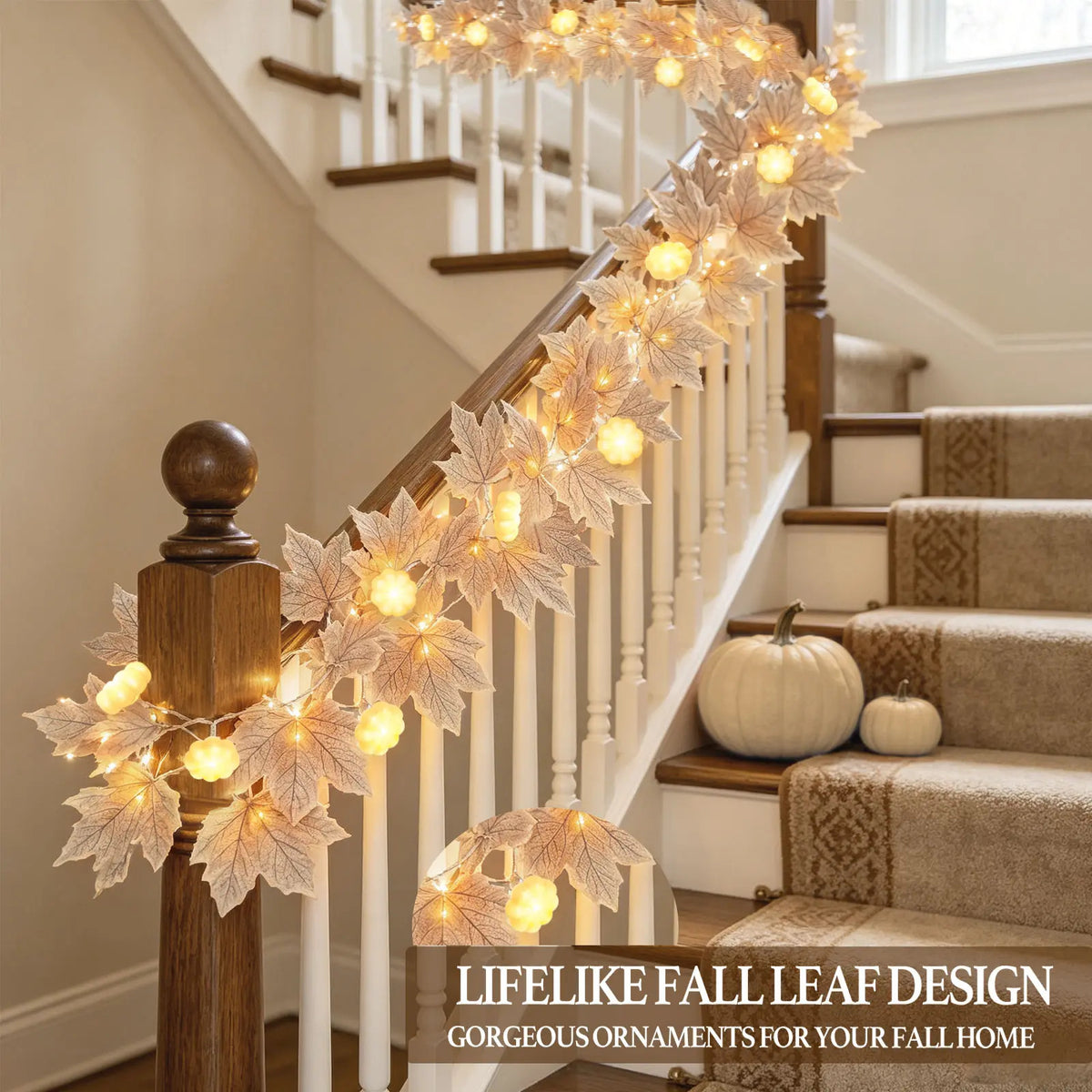 Halloween Artificial Maple Leaf and Pumpkin Decorative String Lights