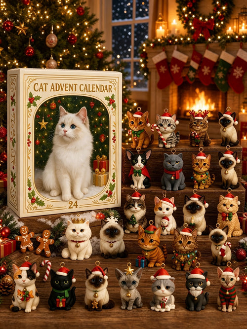 Advent Calendar 2026 3D Cat Advent Calendar Gift for Adults Friends Cat Owners and Lovers Christmas Holiday Countdown Gift 24 Designs Cats Charm Christmas Tree Ornament