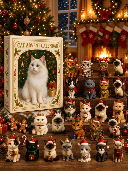 Advent Calendar 2026 3D Cat Advent Calendar Gift for Adults Friends Cat Owners and Lovers Christmas Holiday Countdown Gift 24 Designs Cats Charm Christmas Tree Ornament