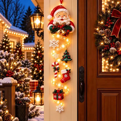 🎄Lighted Christmas Ribbon Hanging Door Decor | Santa, Snowman & Gingerbread Man LED Xmas Hanging Ornament