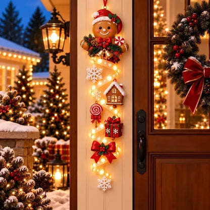 🎄Lighted Christmas Ribbon Hanging Door Decor | Santa, Snowman & Gingerbread Man LED Xmas Hanging Ornament