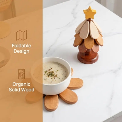 🎄 2-in-1 Wooden Christmas Tree Trivet & Decorative Coaster Set 🍂